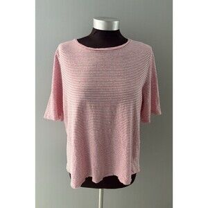 Eileen Fisher Organic Linen Top Sz Large Pink White Stripe Lagenlook Slub Shirt
